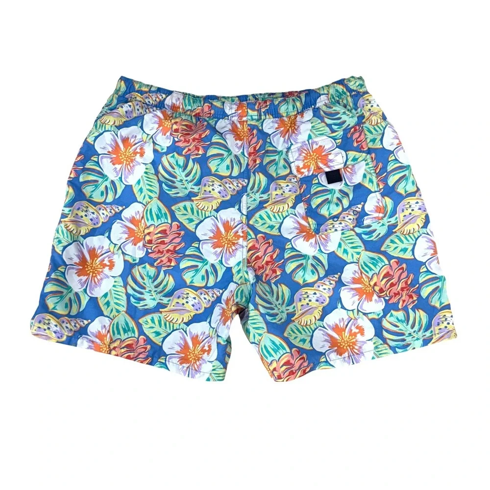 Vineyard Vines Mens XL Blue Tropical Floral Seashell Swim Trunks Beach Resort